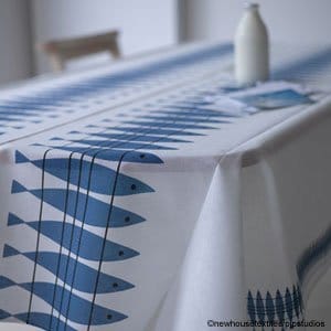 Tissu Hareng - blanc-bleu - Almedahls