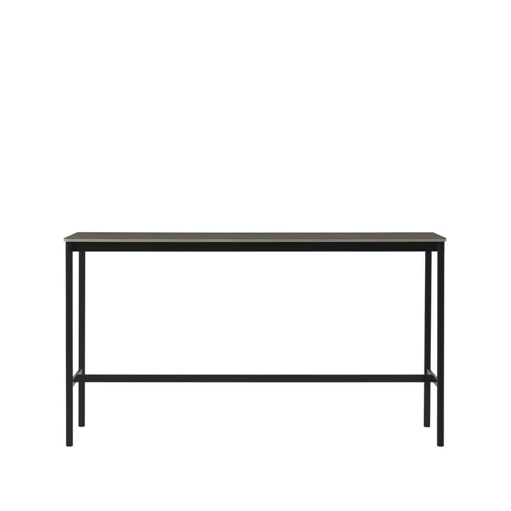 Table de bar Base High - black linoleum, structure noire, bord en contreplaqué, l50 L190 H105 - Muuto
